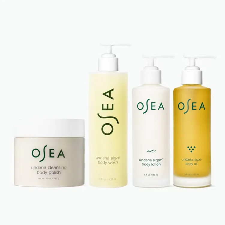 OSEA Undaria Body Collection with cleansing body polish, algae body wash, algae body lotion, and algae body oil